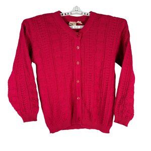 Vintage Hush Puppies Pups Kids Red Cardigan Sweater 10/12-M 100% Acrylic